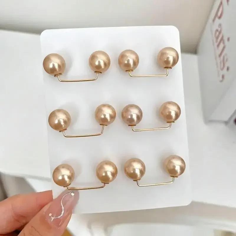 3/6Pcs Double Pearl Brooch Pins Anti-fade Exquisite Elegant Brooches for Women Sweater Cardigan Clip Coat Summer Dress Jewelry