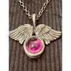 Used 950 Silver Wing Motif Pink Stone Pendant Necklace