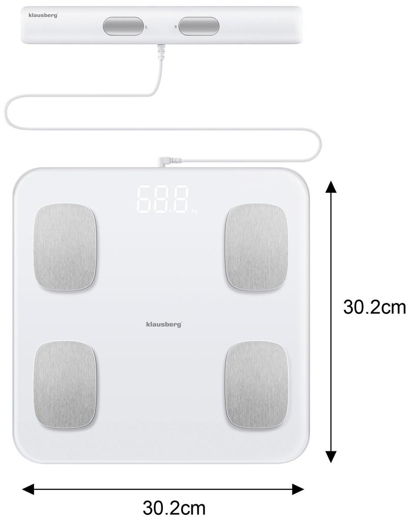 Waga łazienkowa z pomiarem tkanki tłuszczowej i składu ciała, Smart, BT,  KLAUSBERG KB-7853 biała