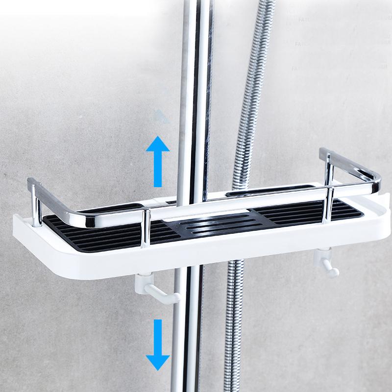 Bathroom Shower Storage Rack Organizer Pole Shelves Shampoo Tray Stand Single Tier No Drilling Lifting Rod Shower Head Holder