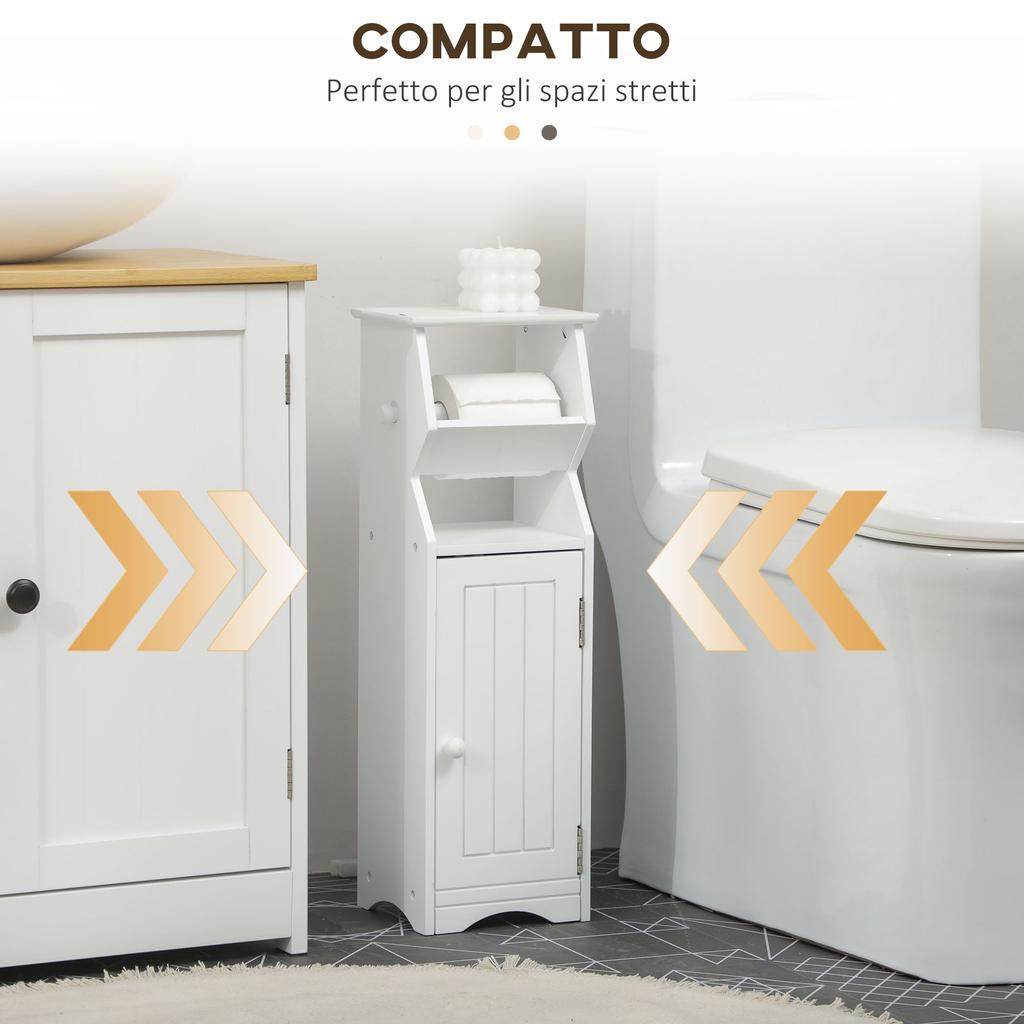 White MDF Bathroom Cabinet with Cupboard and Toilet Paper Space, 19x15x56 cm