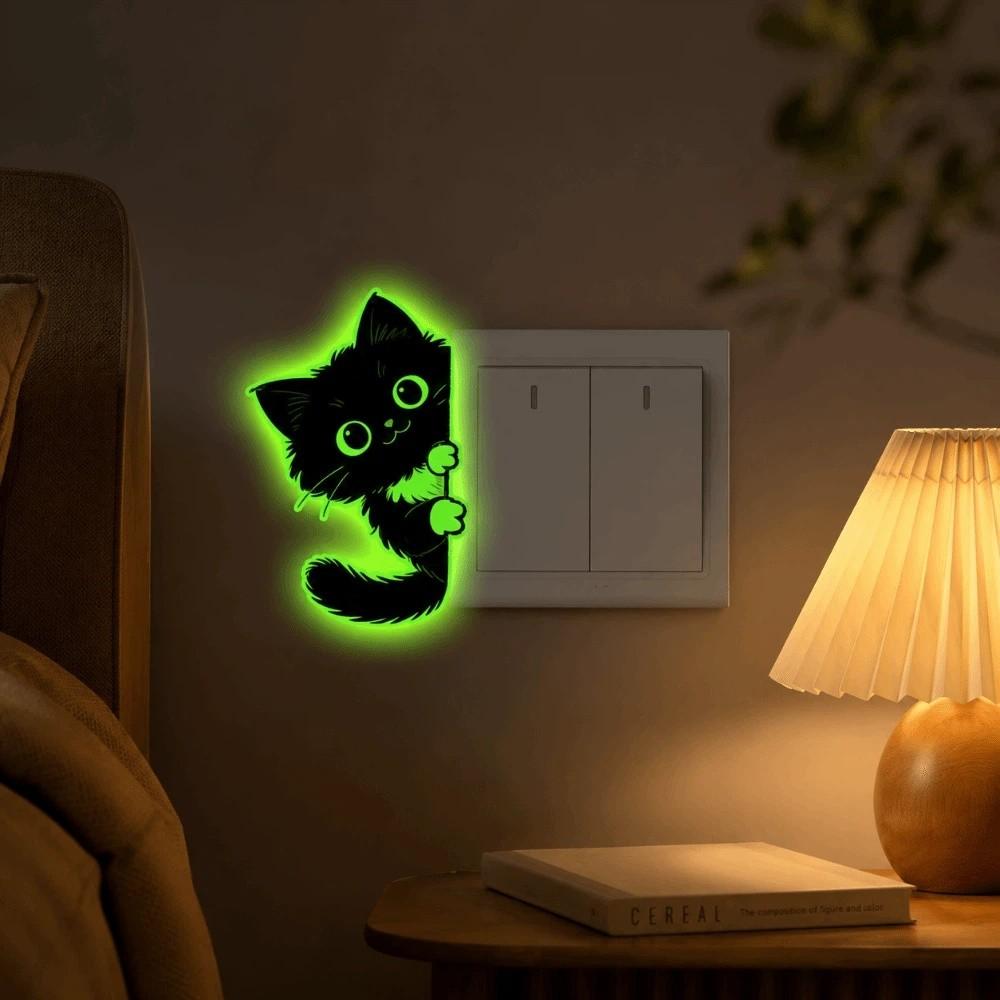 Self-Adhesive Luminous Cat Wall Decals PVC Cat Switch Stickers Glowing Cat Stickers  Living Room