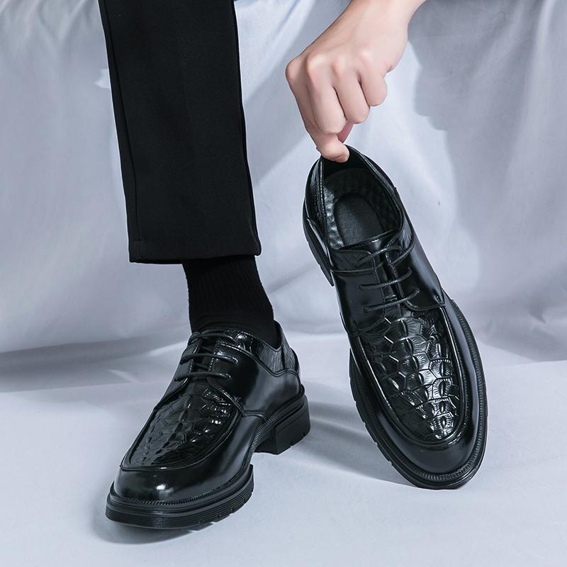 New Spring Fashion Crocodile Pattern Men's Leather Shoes Brand Comfortable Lace Up Business Dress Groom Wedding Wedding Shoes