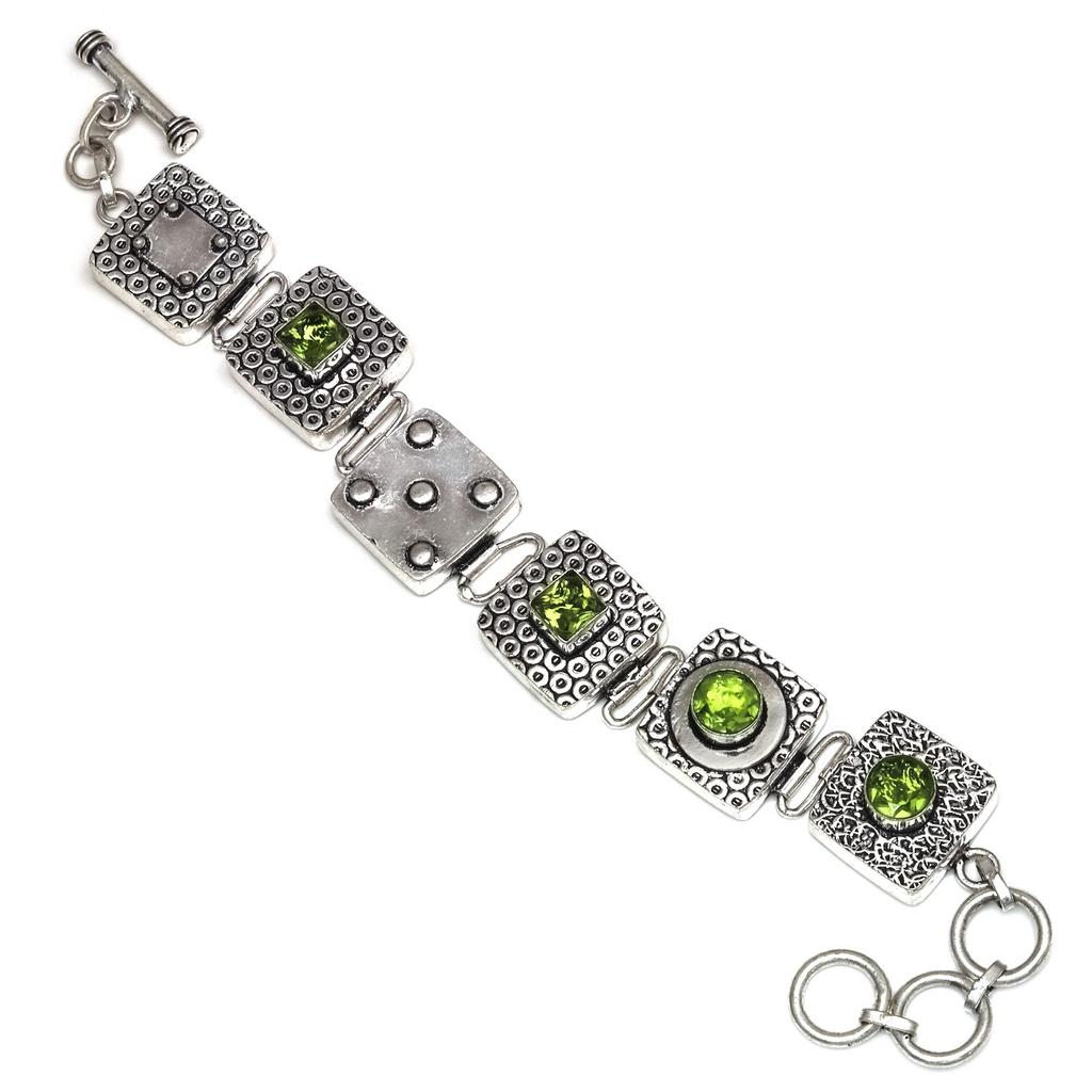 Silver Bracelet Sterling  Peridot Gemstone Quartz Quartz, 7-8" Green