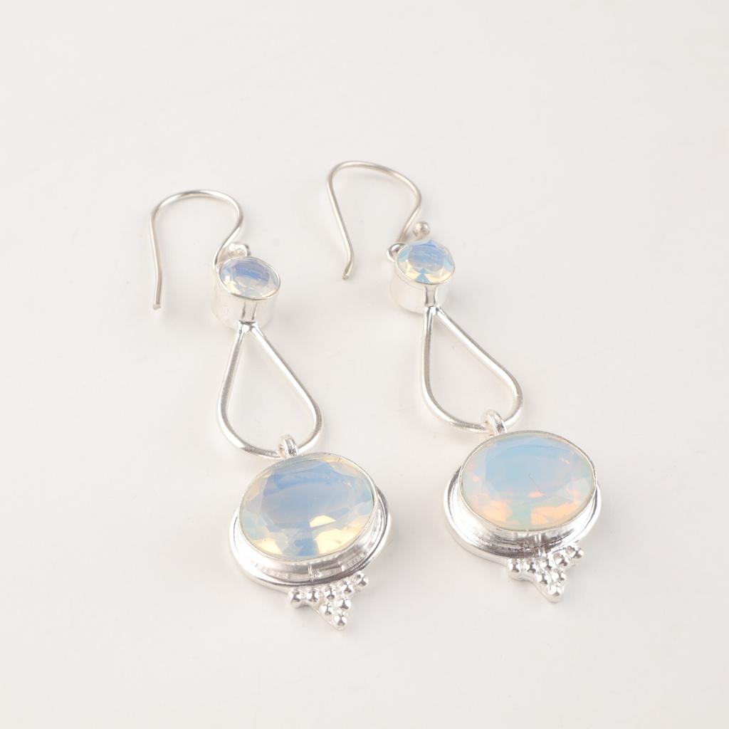 Natural Milky Opal Gemstone 925 Sterling Silver Jewelry Dangle Earrings 2.50" EE-132-18
