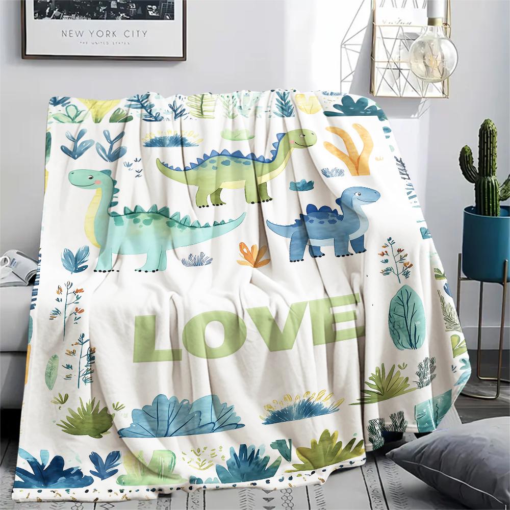 Dinosaur Dog Black Cat Print Flannel Blanket,High quality Comfortable for All Seasons,Home Decor,Warmth and Comfort,Perfect for Christmas Gifts