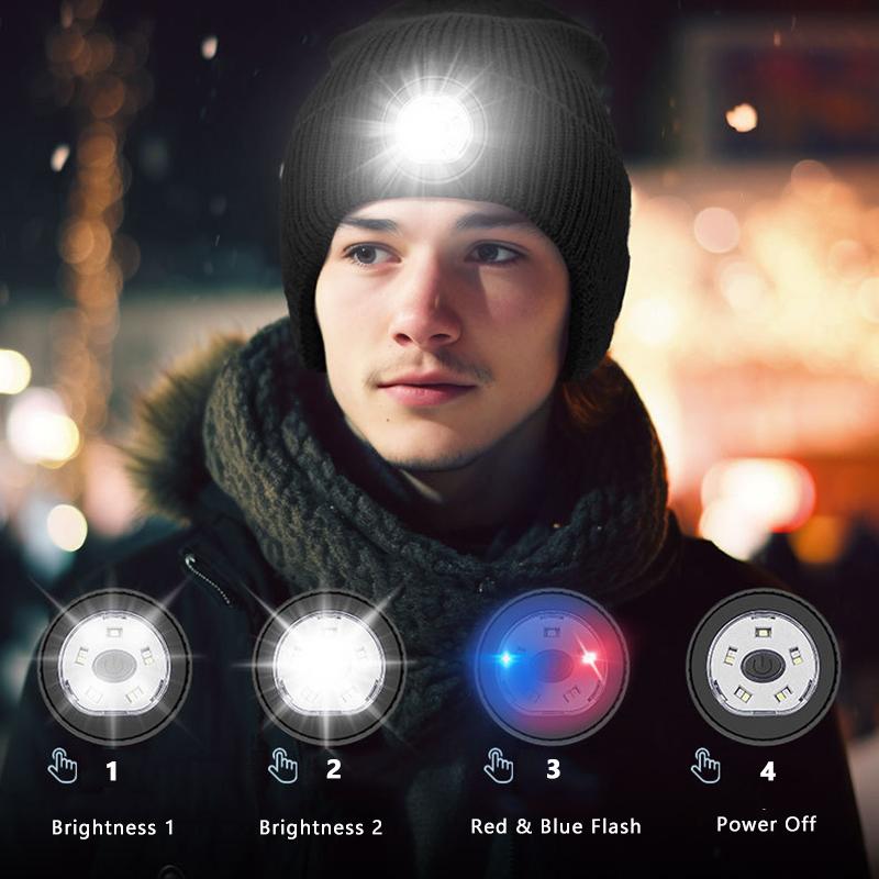 VAORLO Bluetooth Plush Hat Earphones With Flashlight HiFi Stereo Music Super Bass Headset HD Noise Cancel Headphone For All Smartphones