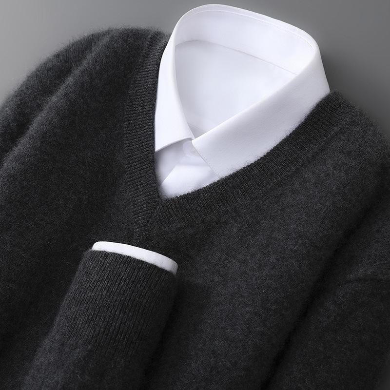 Men'S Pure Cardigan V-Neck Pullover Long Sleeve Sweater Business Casual Warm Cashmere Knitted Bottom Top