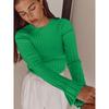 Women's Crewneck Knitted Sweater, Long Sleeve Pitted Stripe Base Layer, Solid Color Tight Autumn and Winter Top
