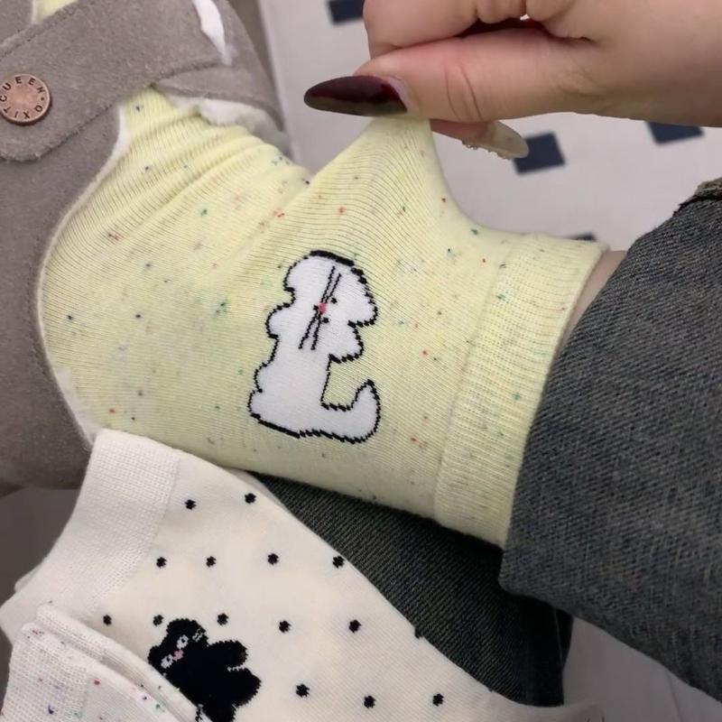 Cute Cat Socks for Women Trendy Soft Breathable Mid-tube Socks Korean Style Cartoon Student Socks