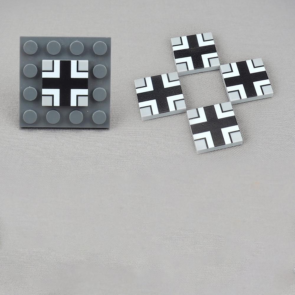 Non-Toxic Moc 10Pcs 3068 2X2 Black Cross Pattern Building Blocks Kit Printed Board Bricks Particle Diy Toy Children Kid Birthday Xmas Gift