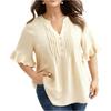Women's Plus Size V,neck Ruffle Pleated Button Loose Short Sleeve Top