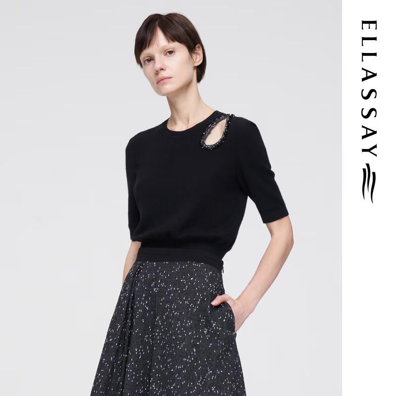 ELLASSAY Women's Silk Cashmere Knit Top with Water Drop Hollow Design