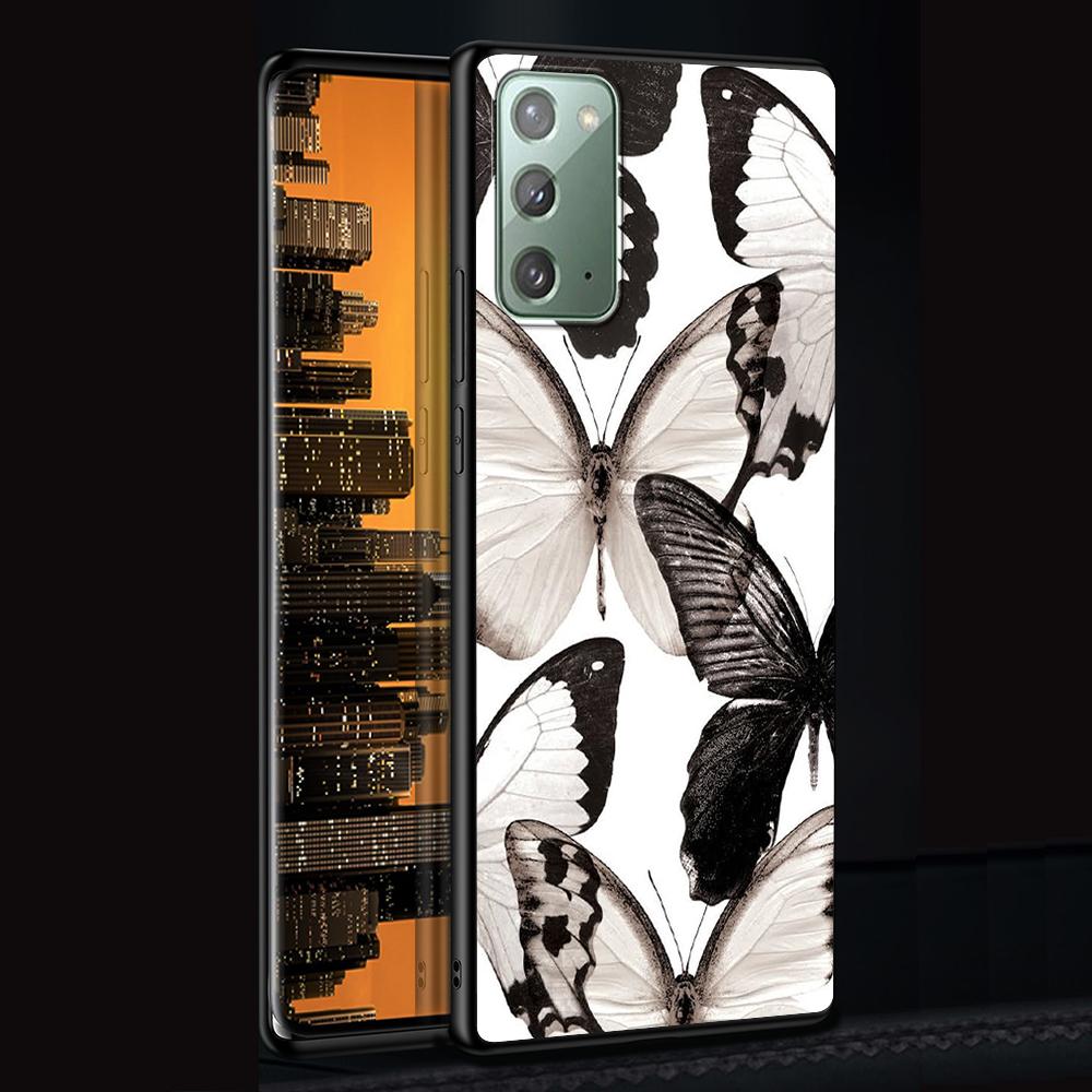 Butterfly Case for Samsung Galaxy Note 20 Ultra 10 Lite 9 8 A53 A52 A12 S22 S21 FE S20 Plus TPU Black Phone Cover Shell Animals