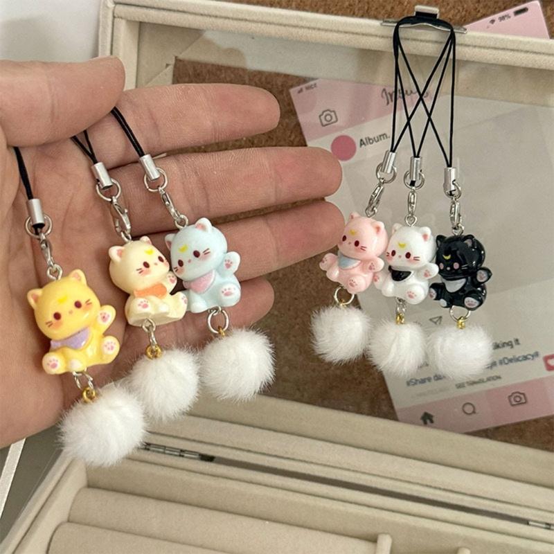 Adorable Sturdy Resin Cats Phone Charm Keychain Pendant for Girls Adds Lovely to Your Bag or Backpack Decoration