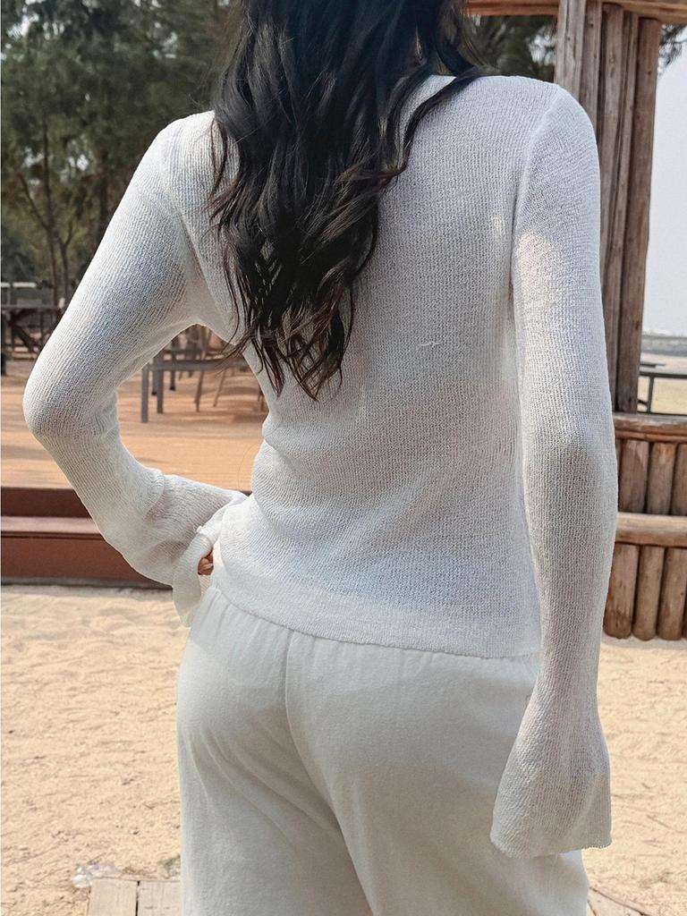 Kai Kuo 2026 Spring/Summer Y2K Style Slim Fit Bell Sleeve Woolen T-shirt for Women