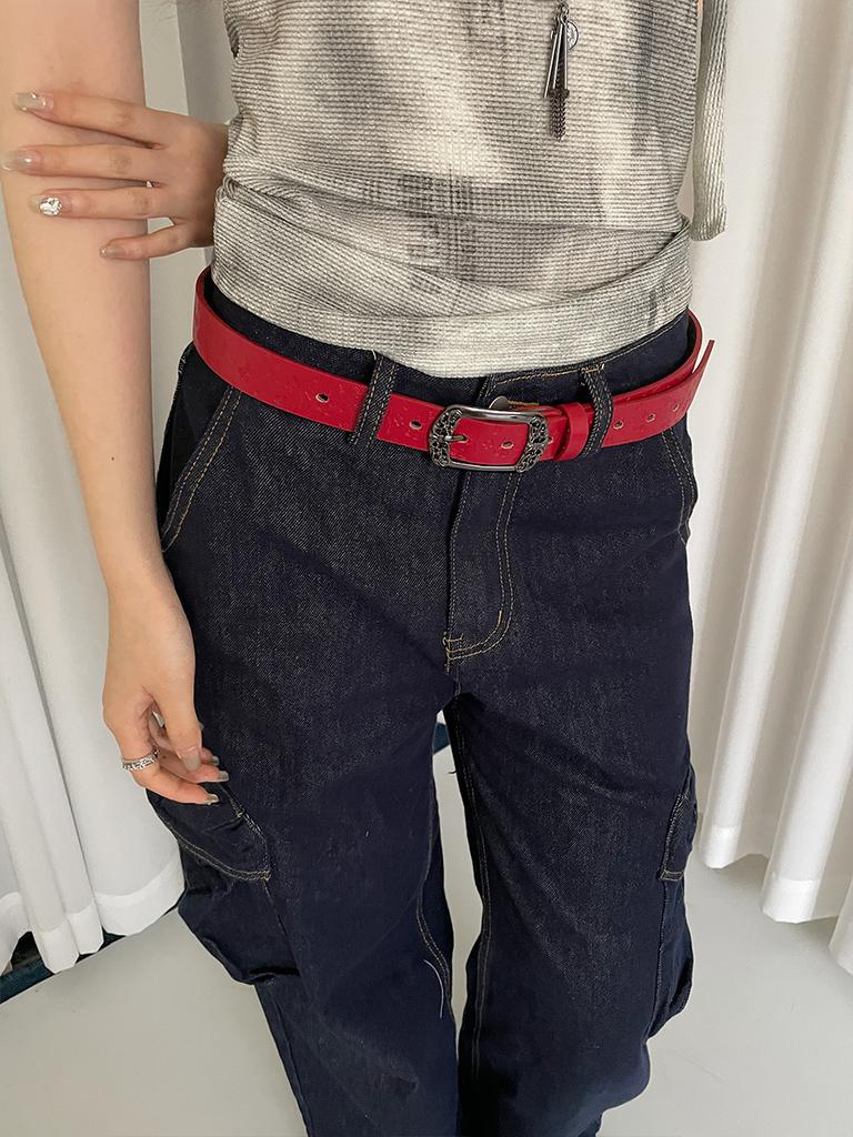 Retro Ethnic Butterfly Printed Red Belt For Women New In Versatile Belt With Jeans Belt Decoration