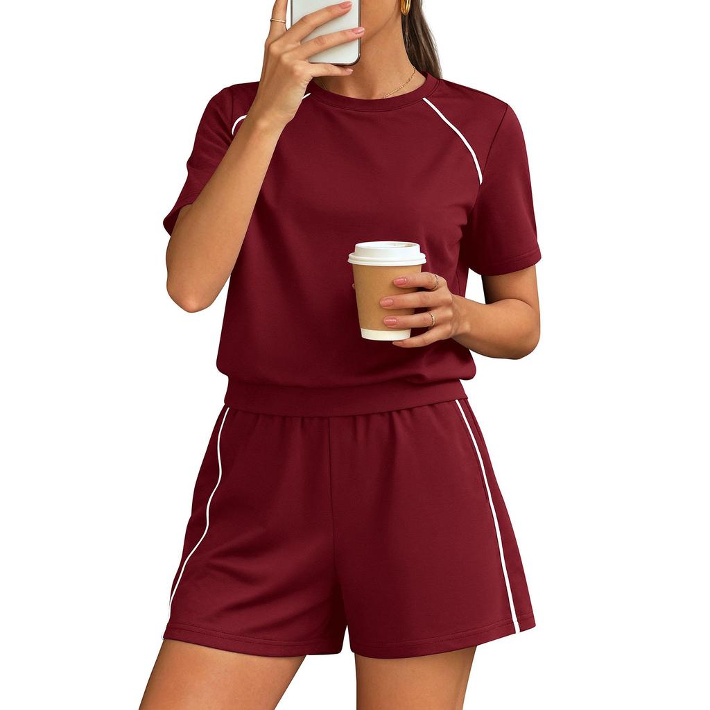Women's Fashionable Loose-Fit Short-Sleeve Top + Shorts Casual Two-Piece Set