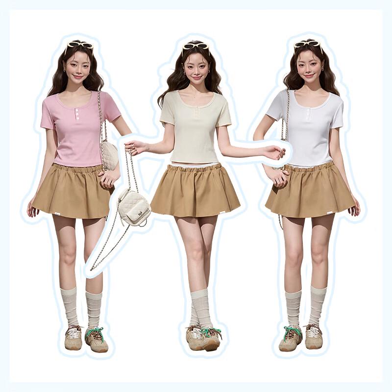 MJ STYLE U-Neck Button Short Sleeve Slim Fit T-Shirt