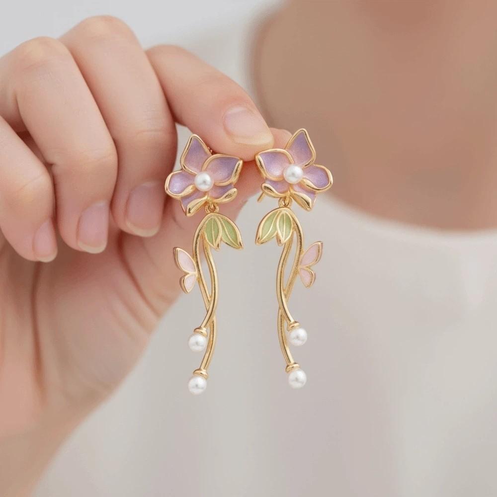 1 Paar Temperament Emaille Blume Ohrringe Schmuck Tropfglasur Ohrringe Mädchen