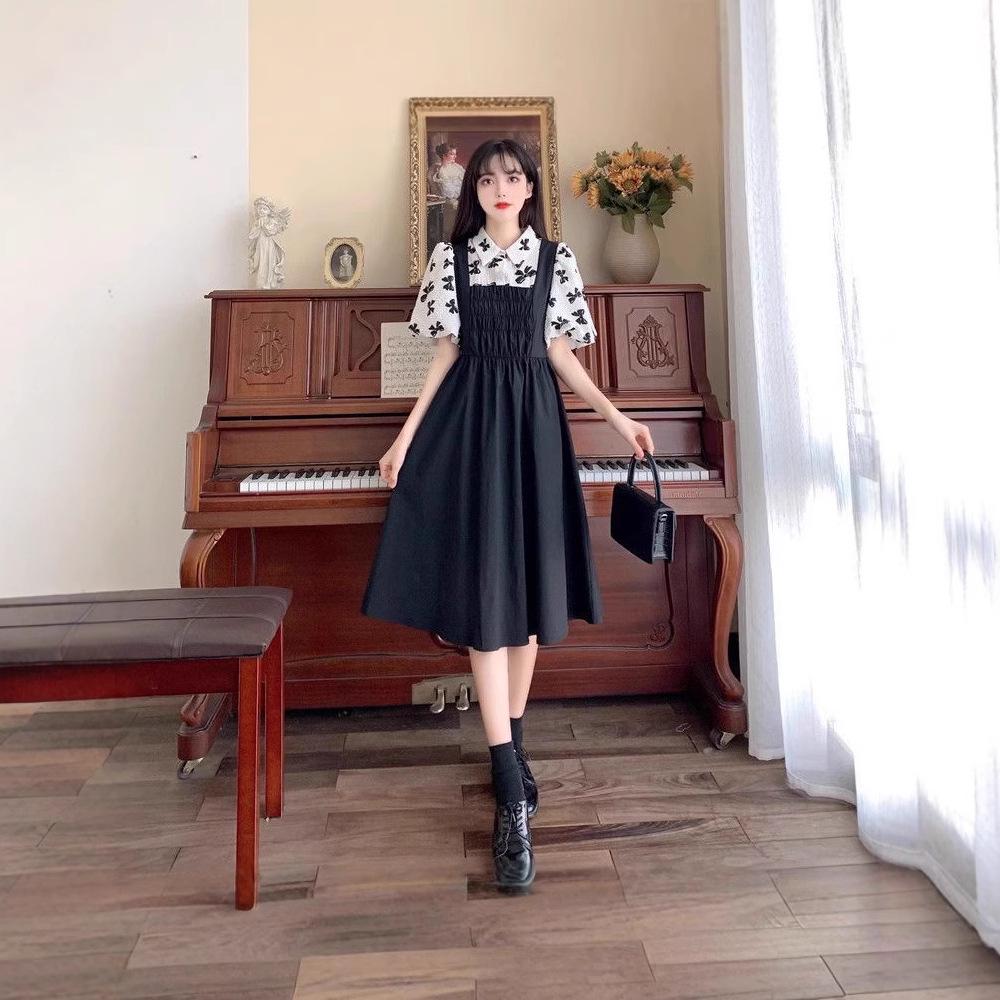 

Женское летнее платье с пышными рукавами, облегающее, длиной выше колена, двухпредметного вида XL чёрный