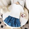 Girls' Fashionable Outfit - Summer Children's Bow-front Short-sleeved Top with Ruffled Hem and Wide-leg Shorts Set