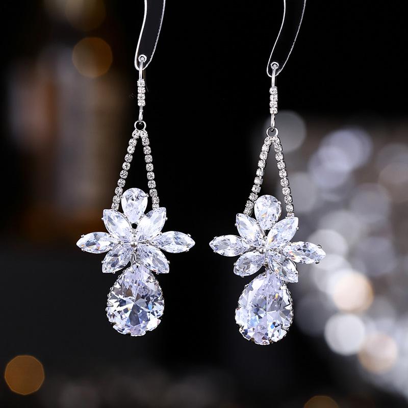 925 Silver Needle Flower Crystal Earrings, Korean Style High-End Zircon Studs, Sweet Dopamine Design for Women