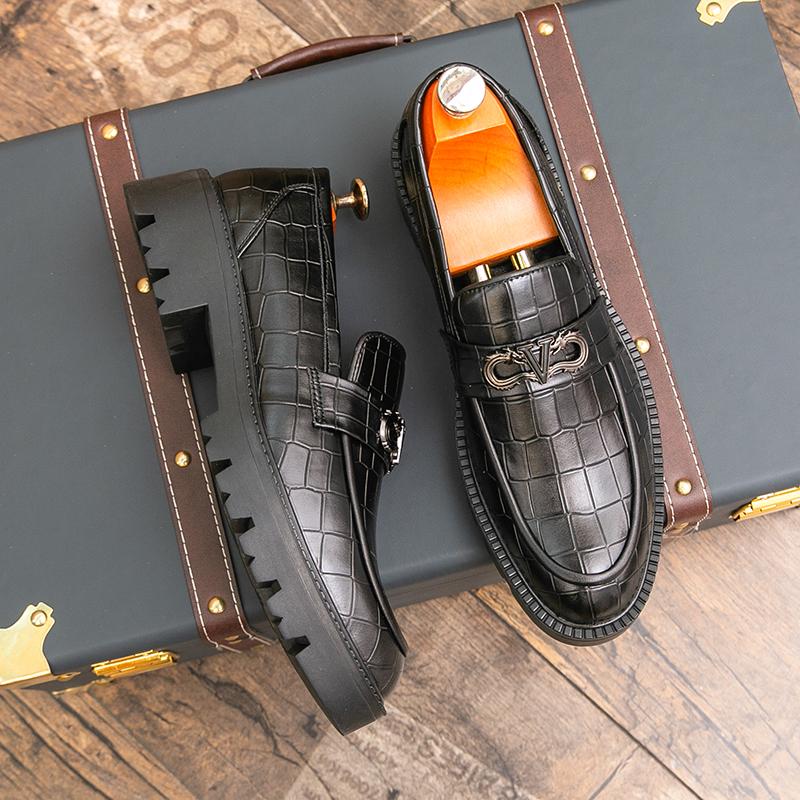 Fashion Luxury Brand Leather Shoes Brown Black Slip On Lattice Pattern Men's Casual Shoes Wedding Office Banquet Casual Loafers for Men