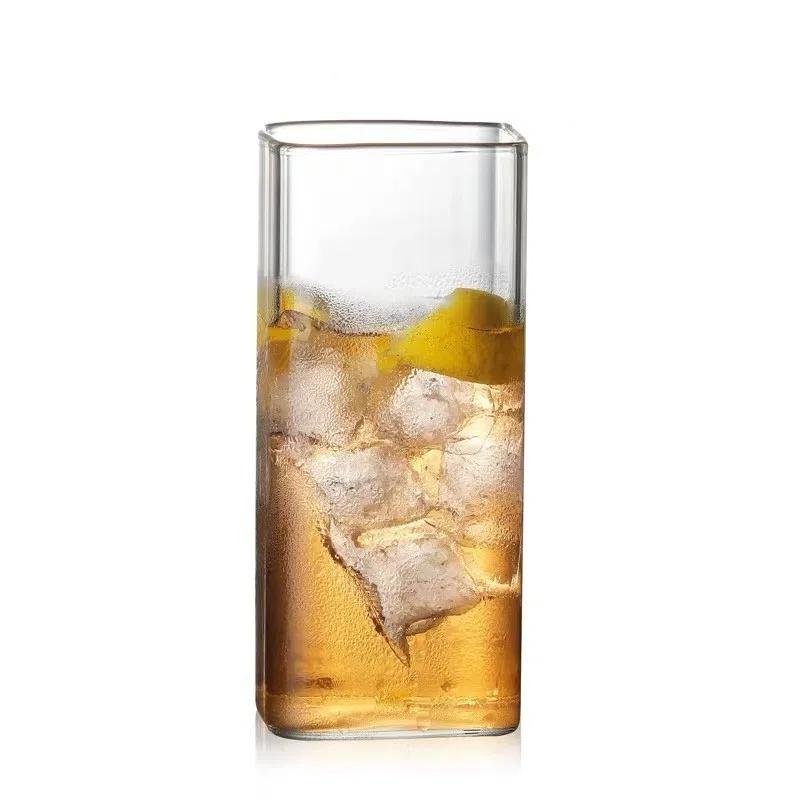 Square Heat-Resistant Glass Cup – Transparent Office Teacup for Coffee, Milk, and Juice