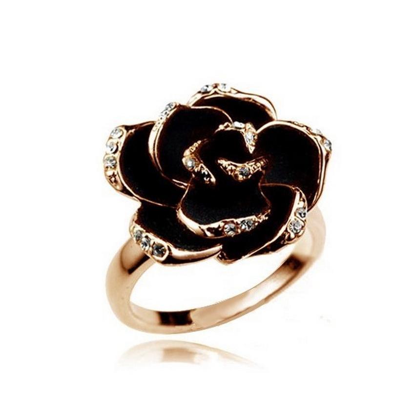 Women's Fashion Black Rose Flower Ring, Alloy, Imitation Drill