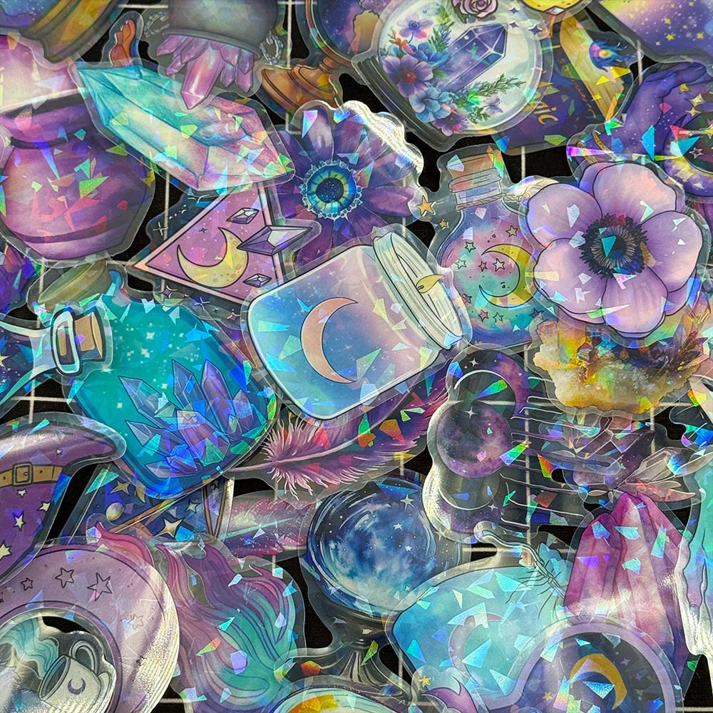 50PCS Transparent Magic Witch Holographic Sticker Pack - Waterproof PET for Scrapbooking Decor RecordingYourLife Store