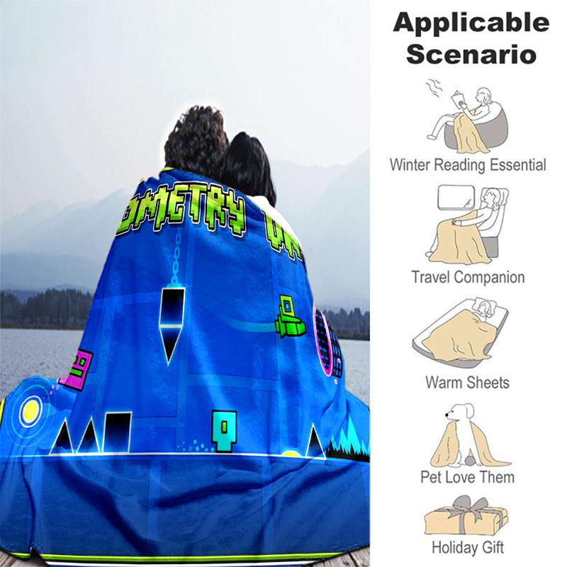 1pz Coperta Stampa Geometry Dash, Coperta Leggera per Divano, Letto - Morbida e Calda, Regalo per Tutte le Stagioni come Natale, Halloween