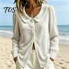 Long Sleeve Shirts Fall Winter Women Velvet Shirt, Regular Fit Button Down Daily Wear Top, Soft Solid Color Lapel Collar Blouse for Lady Autumn Shirt