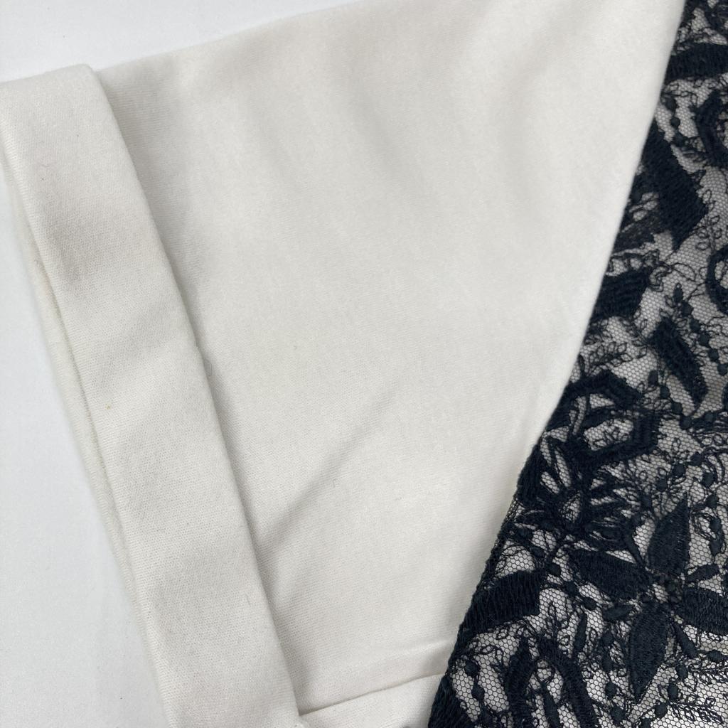 LOUIS VUITTON FATS10QU0 White x Black Lace Monogram Embroidered Short Sleeve Top tops 34 whiteUsed