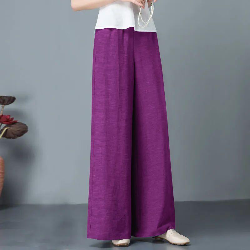 

WTEMPO Cotton Linen Wide-leg Pants High Waist Drape Women s Summer Thin Casual Loose Straight-leg Pants Literary Linen Trousers XXXL