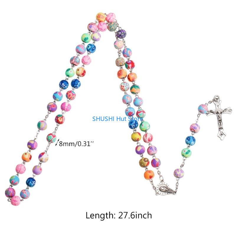 Christian Catholic Religious Rosary Necklace for Cross Pendant Rosary Chain Jewe D57B