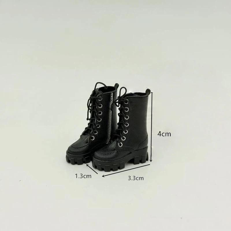 1/12 Doll Fashion High Ankle Boots 1 Pair Lace Up Side Zipper Thick Sole Mini Shoes for Doll Dress Up DIY Projects