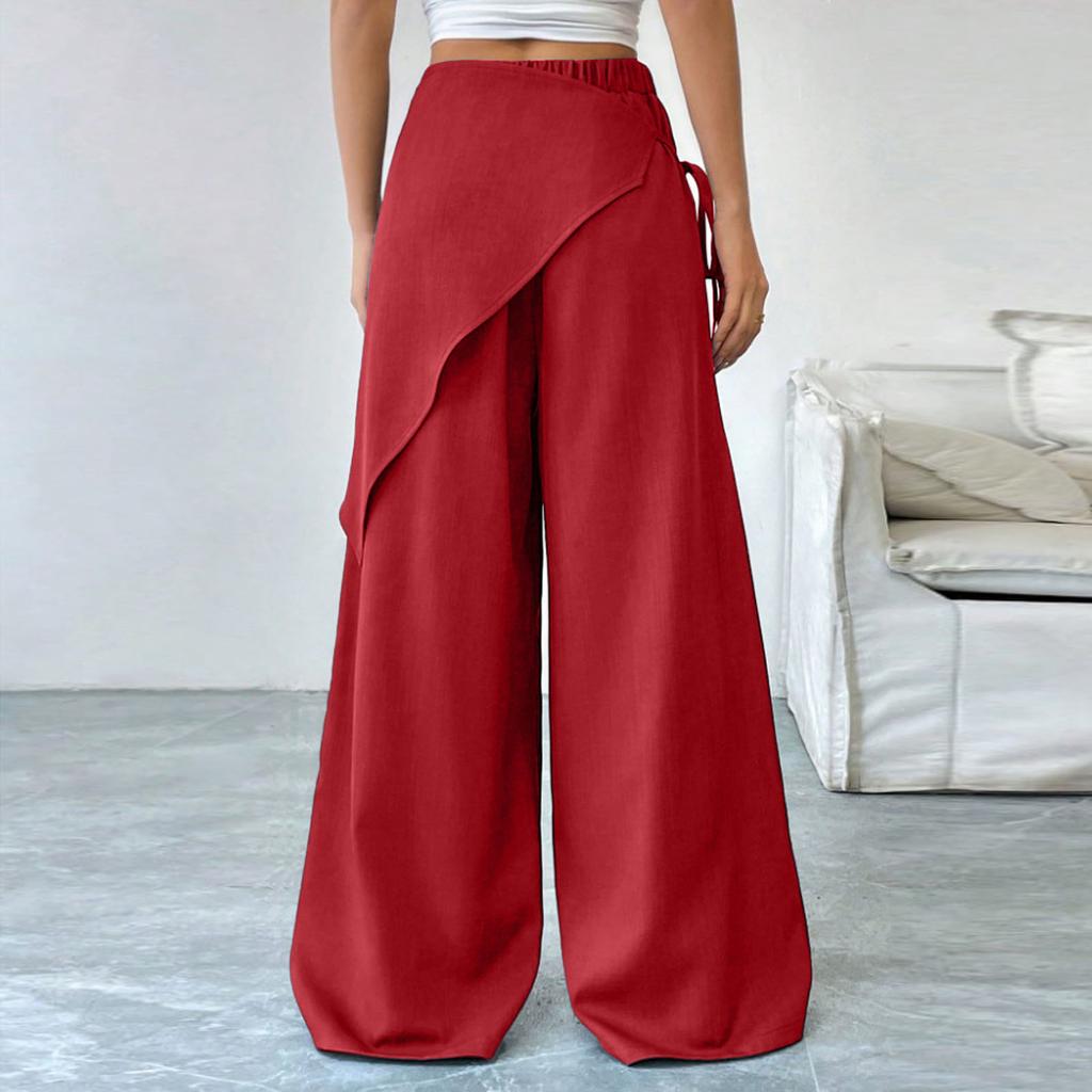 Women's Casual Fashion -Color Elastic Waistband Wide-Leg Straight-Leg Pants With Pockets