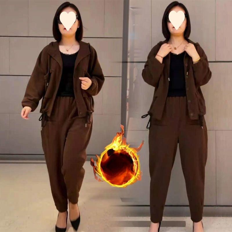 Thick Velvet Mother's Wear Fashionable Harem Suit Women's Autumn and Winter Loose Casual Two-piece Set