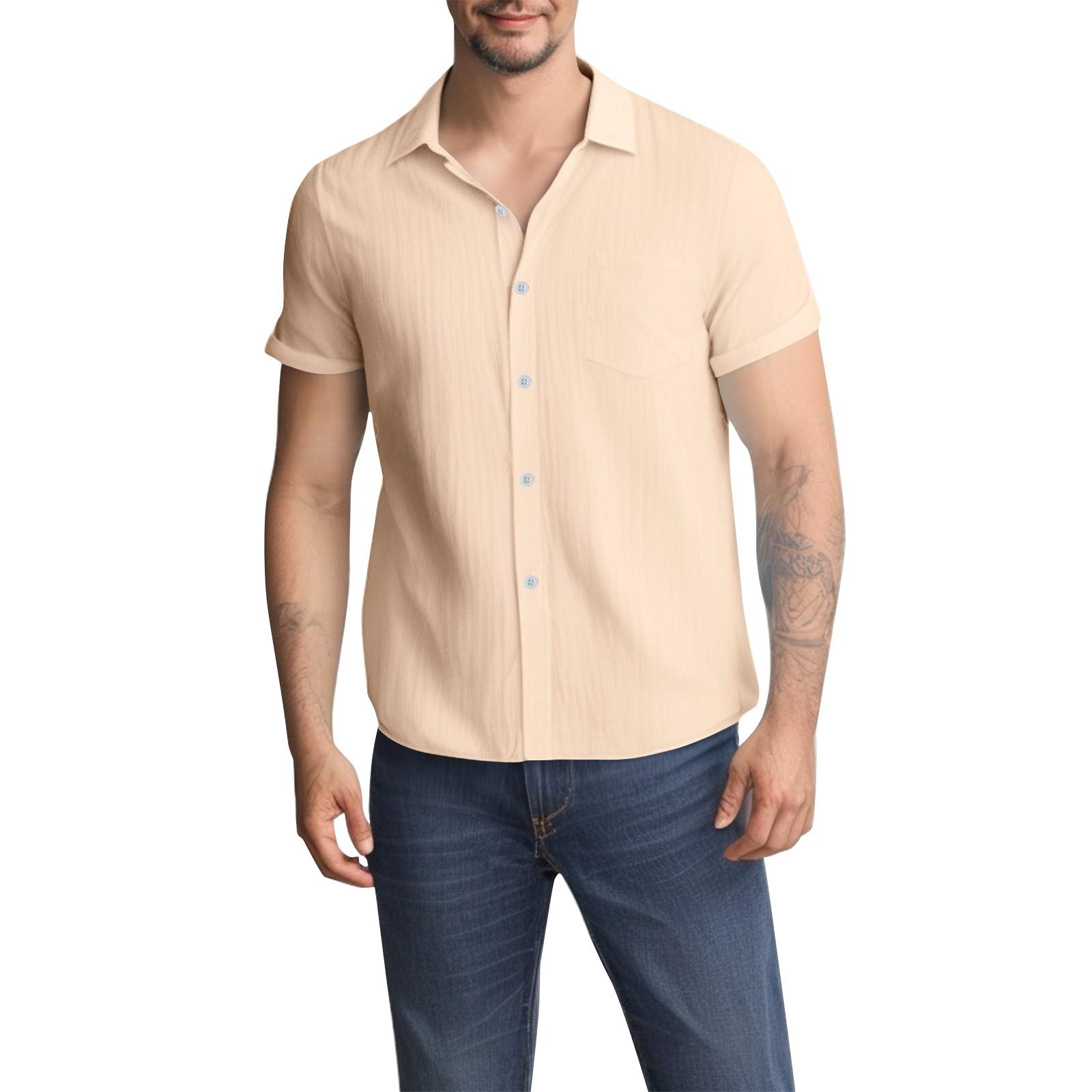 

Мужские однотонные рубашки с коротким рукавом и карманом на пуговицах Мужские повседневные рубашки с коротким рукавом XL жёлтый