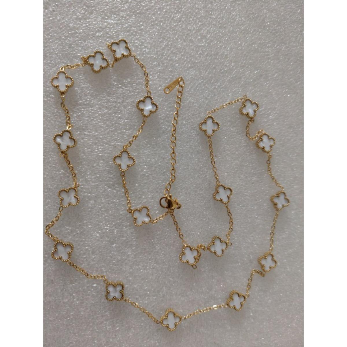 

Lucky 20 Flowers Двустороннее ожерелье с четырьмя листочками клевера Простое легкое роскошное модное женское ожерелье с подвеской в виде цветка 13mm Gold -75cm синий