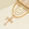 Statement Punk Alloy Diamond-encrusted Cross Pendant Necklace Multi-layered Design Accessory Necklace