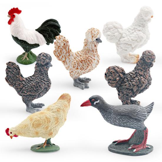 Simulated Chick Model PVC Corncrake Black White Rooster Polish Chickens Figurine Statue Sculpture Decoration Ornament Kids Educational