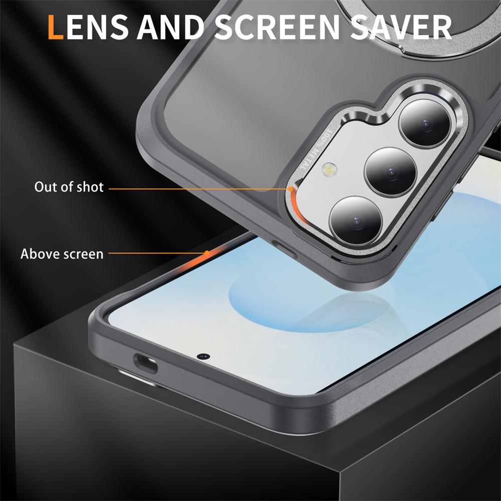 360°Rotating Magnet Ring Fold Rotating Stand Phone Case For Samsung S26 Edge S24 S25 Ultra S23 Plus Frosted Translucent Cover