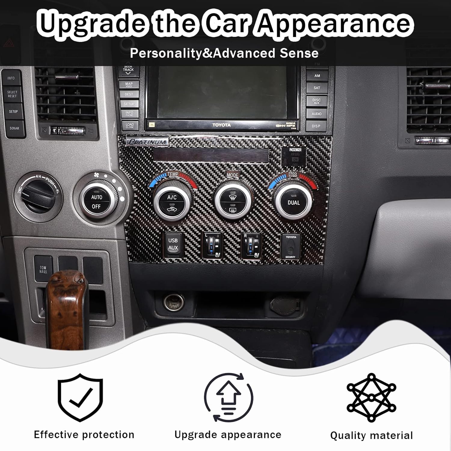 Air Conditioning Adjustment Switch Panel Sticker Trim for Toyota Tundra 2007-2013 Center Consoles Accessories, Real Carbon Fiber Automotive Interior