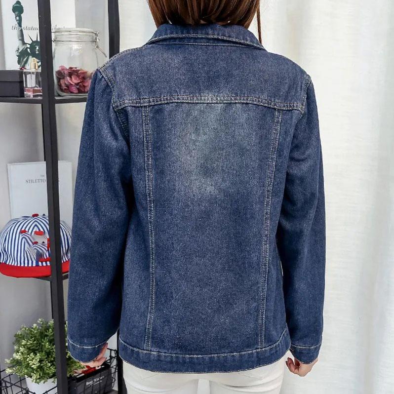 Blaue kurze Jeansjacke mit Taschen Damen Boyfriend-Jeansmantel Streetwear Vintage Herbst Basic Mäntel Oberbekleidung
