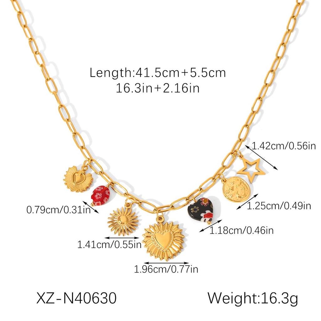 High-End Stainless Steel Sun & Bow Heart Pendant Necklace for Women