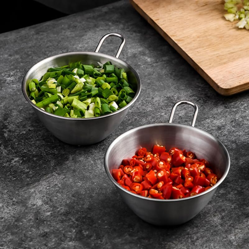 OUNONA Stainless Steel Colander and Bowl Set with Handles, Deep, Egg Beater, Cream Whisk, Salad Mixer, Rinse Rice, Strainer, Basket for Fruits and