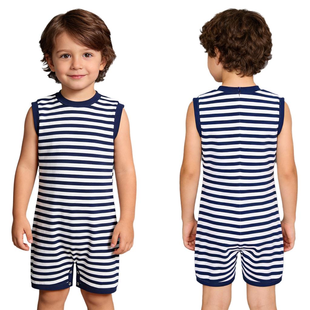 Mono Adaptativo Unisex para Niños con Necesidades Especiales Sin Mangas Cremallera Trasera Invisible Botón a Presión Tira de la Entrepierna Rayado para Vestir Fácilmente