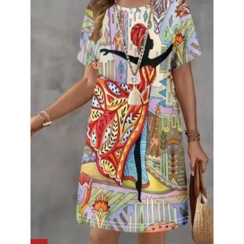 Summer Ladies 3D Printed Short Sleeve Dress Fashion Versatile Trend Breathable Casual
